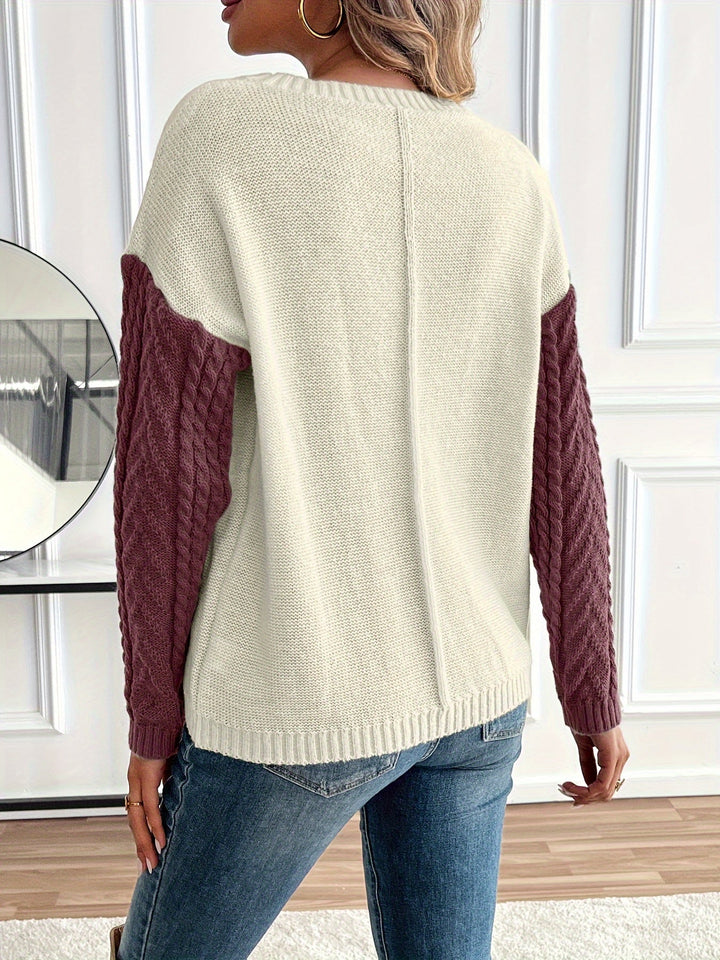 CYPRIENNE | WOMEN'S COLOR BLOCK CABLE KNIT FALL SWEATER 12