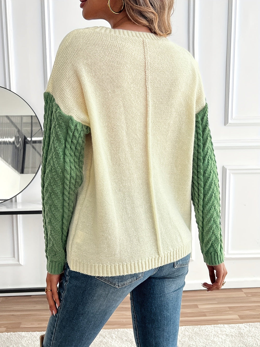 CYPRIENNE | WOMEN'S COLOR BLOCK CABLE KNIT FALL SWEATER 4