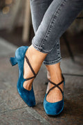 Women's Crisscross Strap Mid Heel Pumps