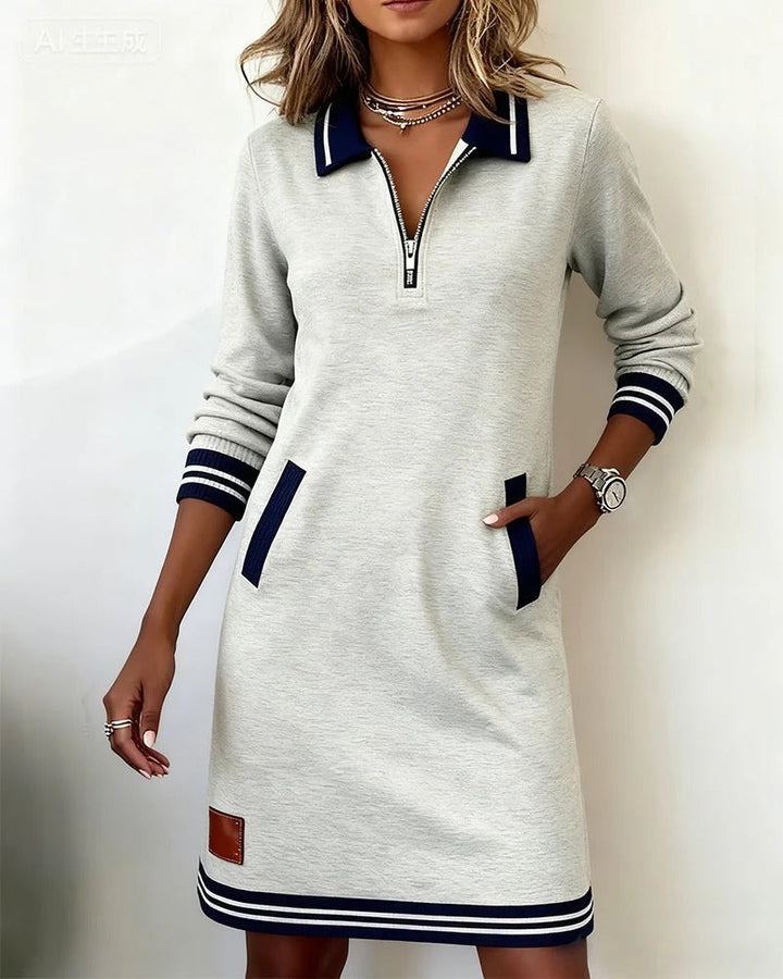 Delphine - Chic Long Sleeve Collared Fall Midi Dress 1