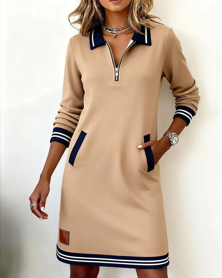 Delphine - Chic Long Sleeve Collared Fall Midi Dress 3