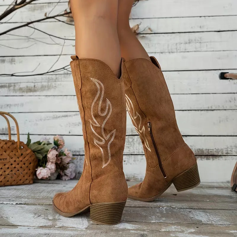 DELPHINE | WOMEN'S COWBOY BOOTS WESTERN KNEE HIGH EMBROIDERED SUEDE 7
