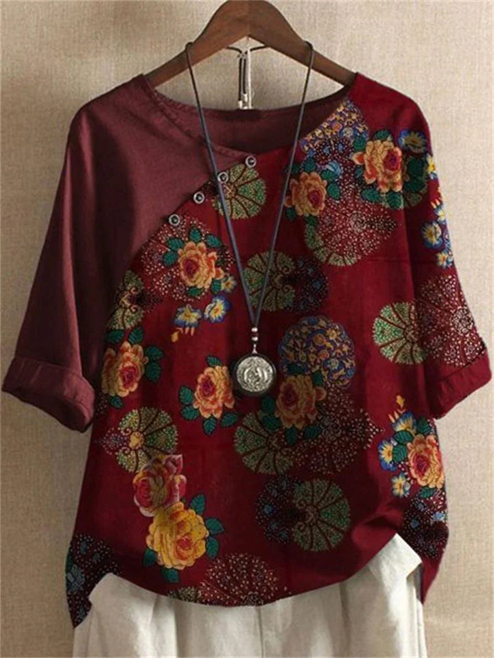 Lyric - Short Sleeve Button Down Floral Blouse