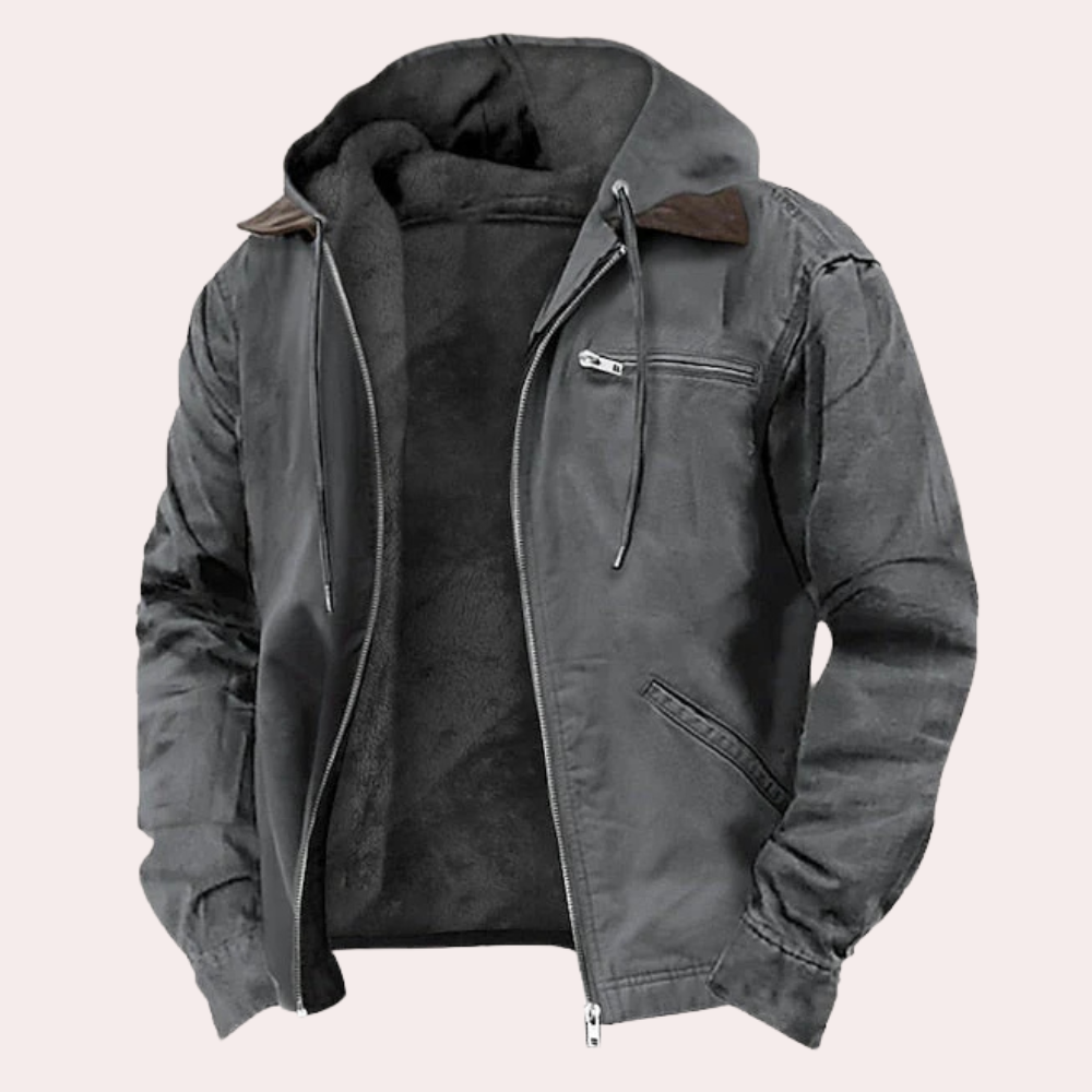 Men's Sherpa Lined Hooded Work Jacket – Gray