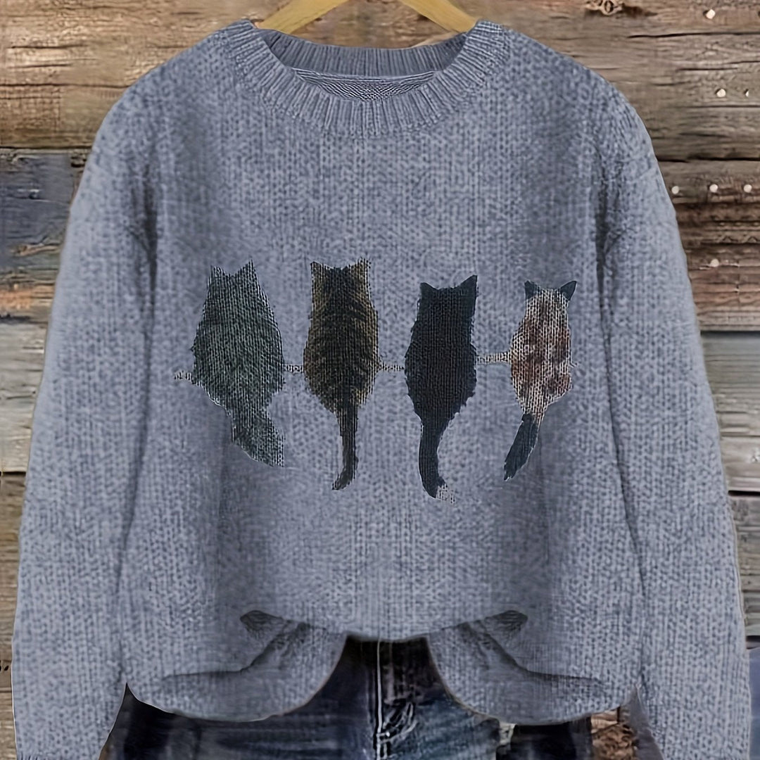 DIEUDONNEE | WOMEN'S CAT SWEATER CREW NECK KNIT PULLOVER 1