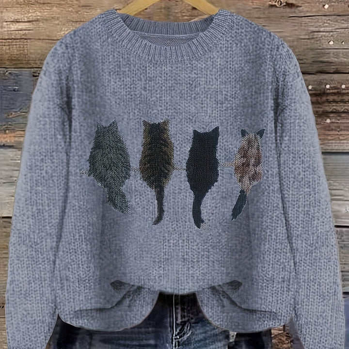 DIEUDONNEE | WOMEN'S CAT SWEATER CREW NECK KNIT PULLOVER 1