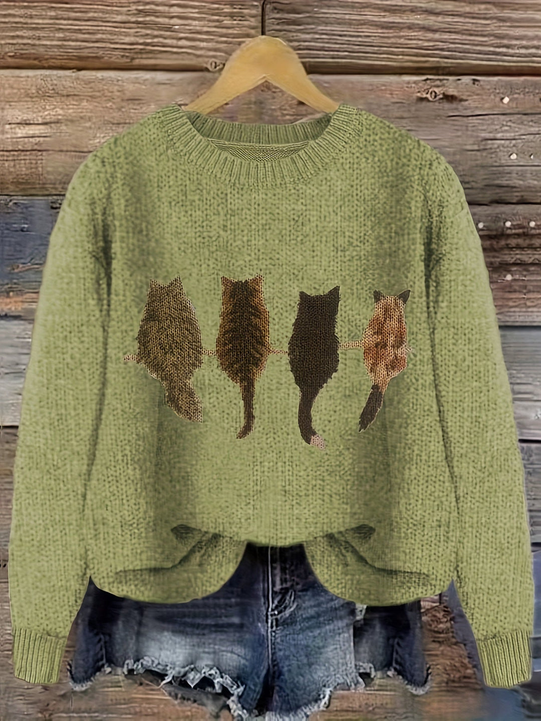 DIEUDONNEE | WOMEN'S CAT SWEATER CREW NECK KNIT PULLOVER 10