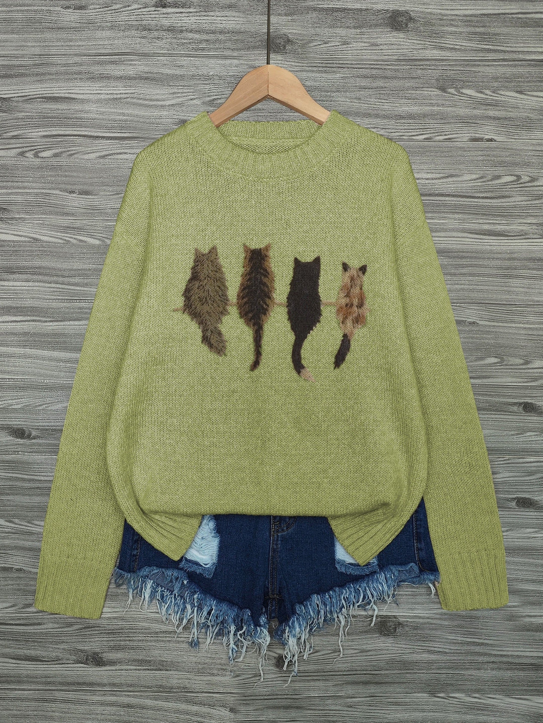 DIEUDONNEE | WOMEN'S CAT SWEATER CREW NECK KNIT PULLOVER 11