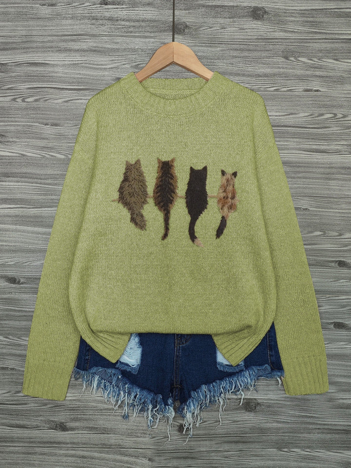 DIEUDONNEE | WOMEN'S CAT SWEATER CREW NECK KNIT PULLOVER 11