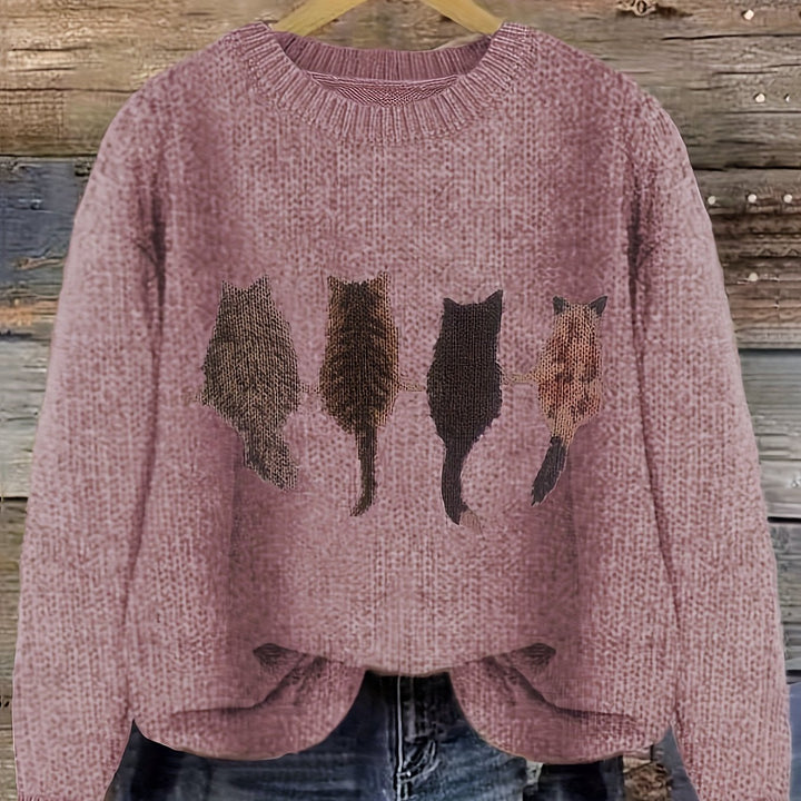 DIEUDONNEE | WOMEN'S CAT SWEATER CREW NECK KNIT PULLOVER 3