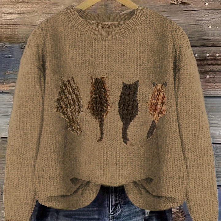 DIEUDONNEE | WOMEN'S CAT SWEATER CREW NECK KNIT PULLOVER 4