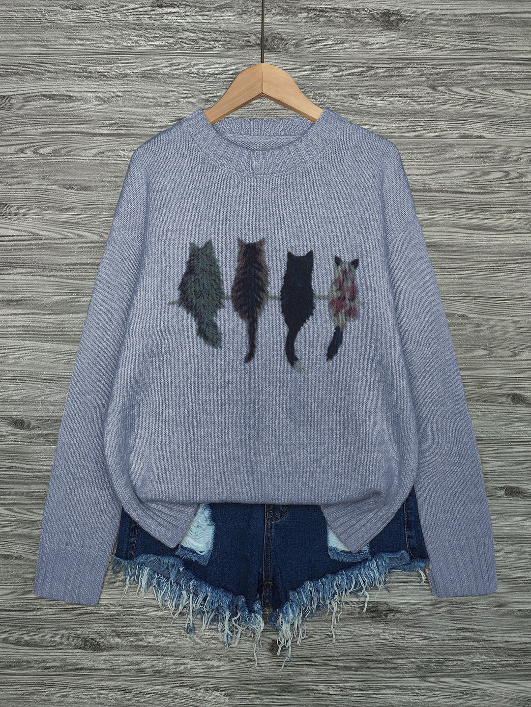 DIEUDONNEE | WOMEN'S CAT SWEATER CREW NECK KNIT PULLOVER 5