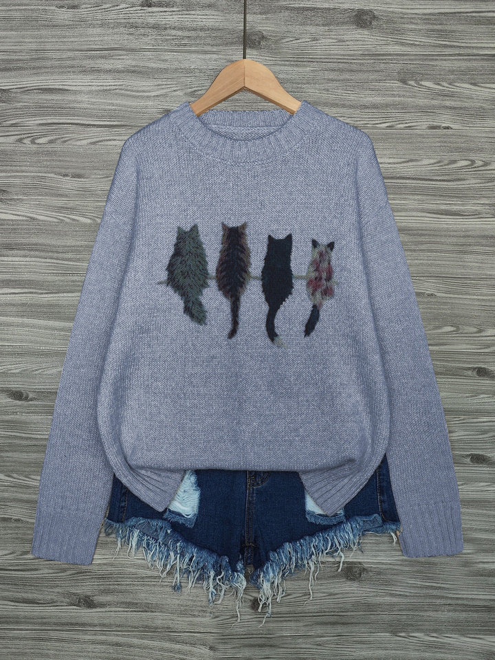 DIEUDONNEE | WOMEN'S CAT SWEATER CREW NECK KNIT PULLOVER 5