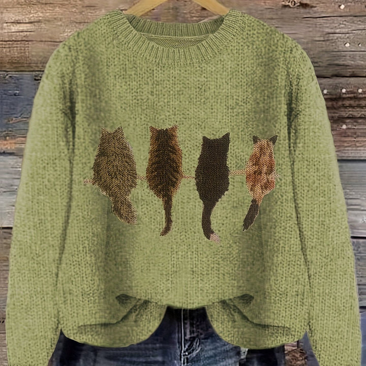 DIEUDONNEE | WOMEN'S CAT SWEATER CREW NECK KNIT PULLOVER 9