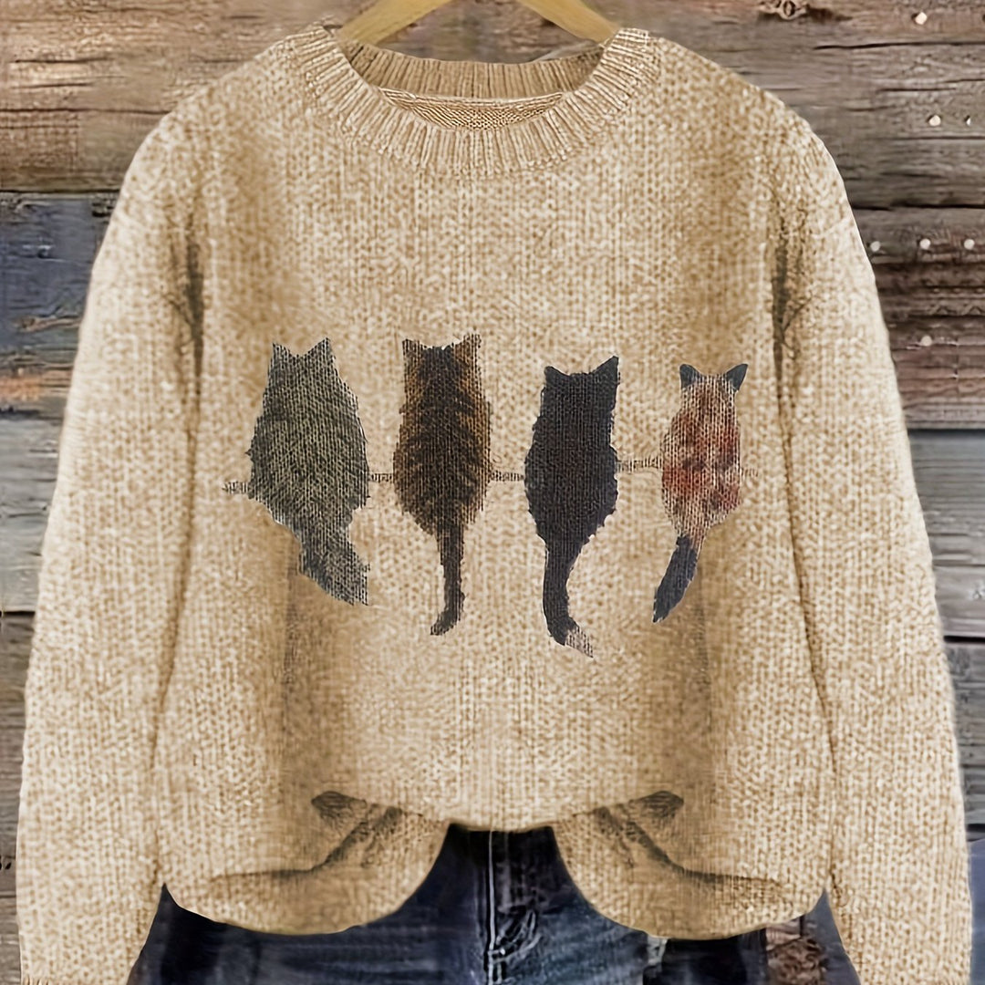 DIEUDONNEE | WOMEN'S CAT SWEATER CREW NECK KNIT PULLOVER