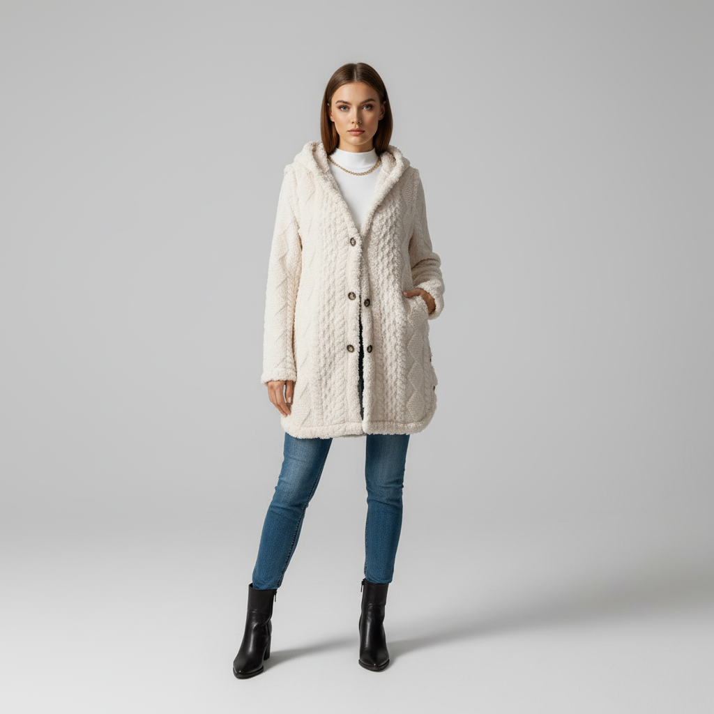 DOMINIQUE | WOMEN'S LONG CARDIGAN SWEATER CHUNKY CABLE KNIT 1