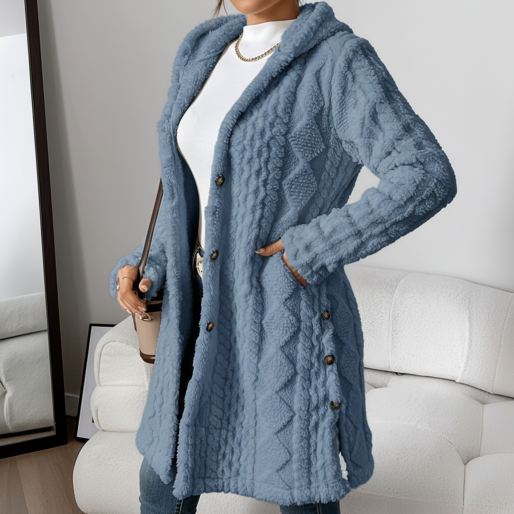 DOMINIQUE | WOMEN'S LONG CARDIGAN SWEATER CHUNKY CABLE KNIT 2