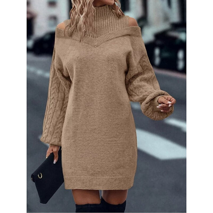 Women's Turtleneck Knit Sweater Dress – Khaki