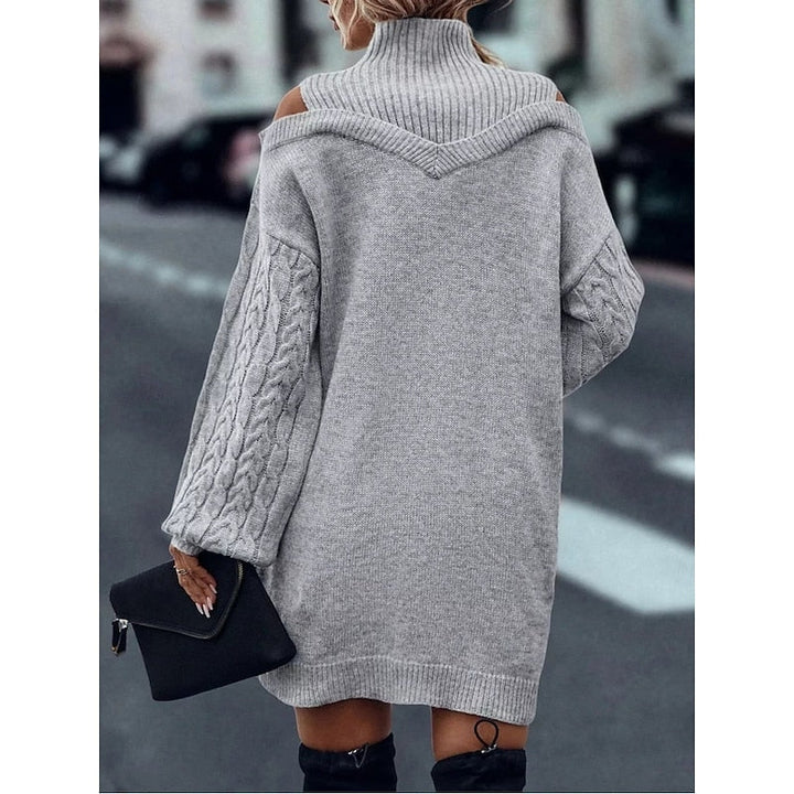 Women's Turtleneck Knit Sweater Dress – Detail View