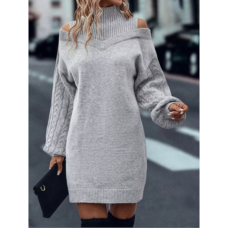 Women's Turtleneck Knit Sweater Dress – Detail View