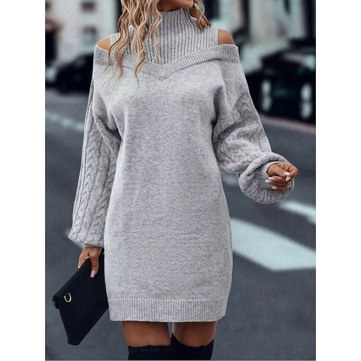 Women's Turtleneck Knit Sweater Dress – Detail View