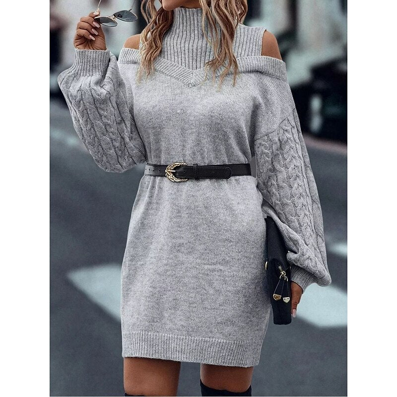 Women's Turtleneck Knit Sweater Dress – Detail View