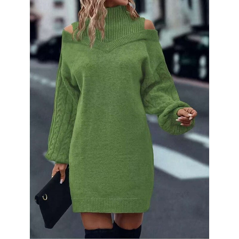Women's Turtleneck Knit Sweater Dress – Green