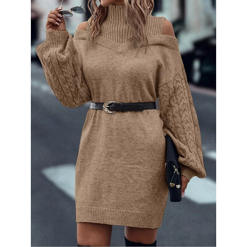 Women's Turtleneck Knit Sweater Dress – Detail View