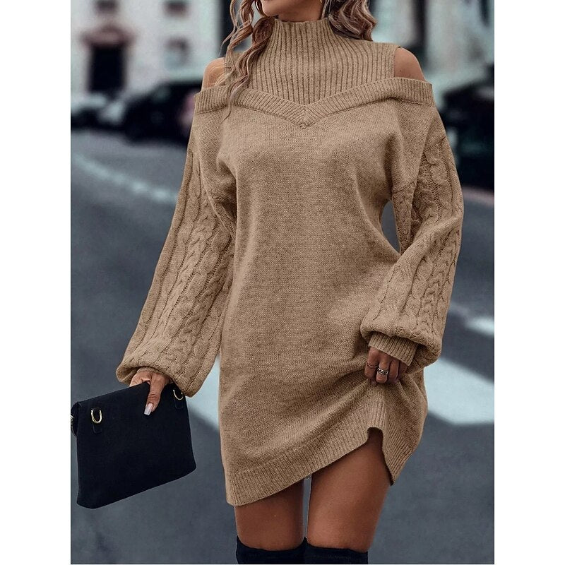 Women's Turtleneck Knit Sweater Dress – Detail View