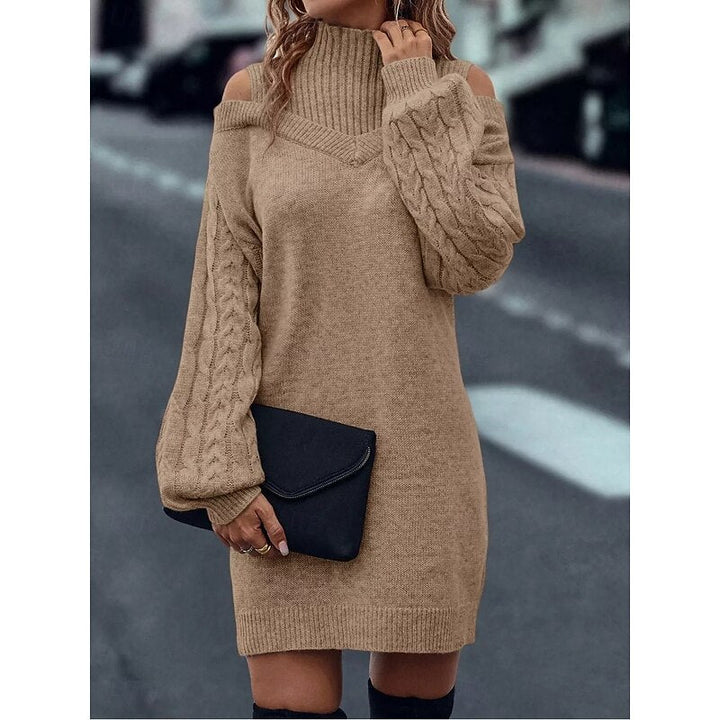 Women's Turtleneck Knit Sweater Dress – Detail View