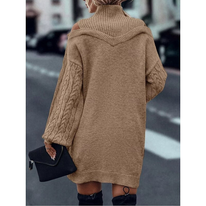 Women's Turtleneck Knit Sweater Dress – Detail View