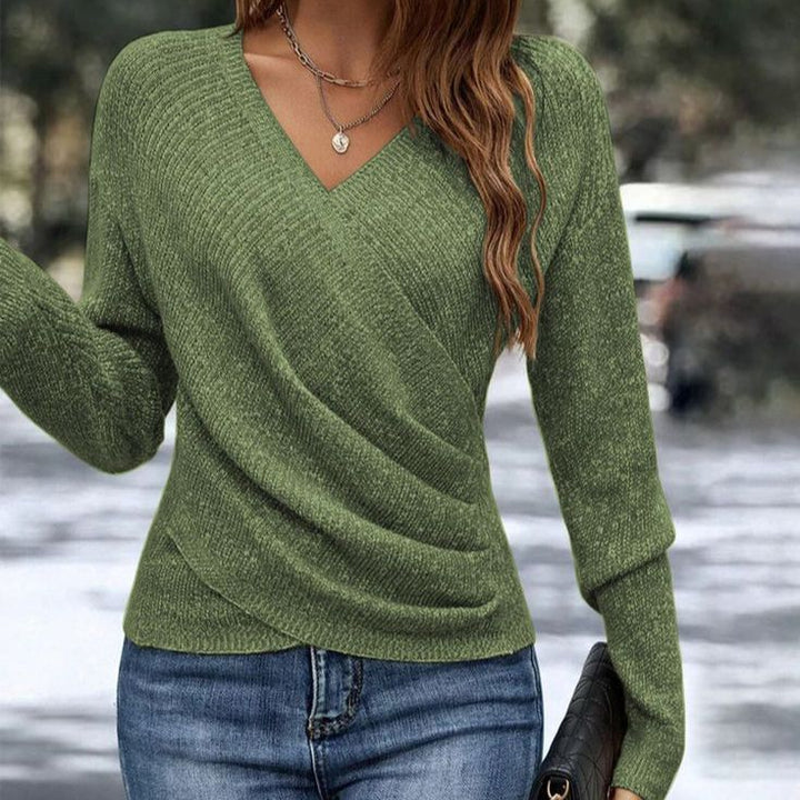 VERONIQUE | WOMEN'S WRAP V NECK SWEATER RIBBED KNIT LONG SLEEVE