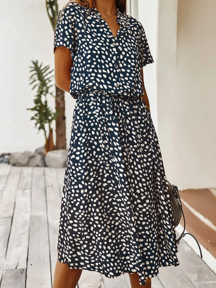 ZARA – SOFT-SPOTTED BUTTON-UP MIDI DRESS