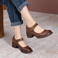 Agnes | Women's Leather Block Heel Mary Janes