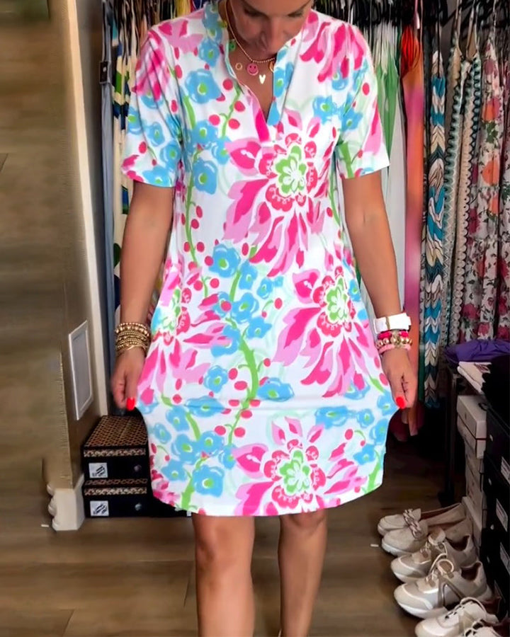 LVENDRA - Short Sleeve Floral Print Dress