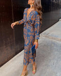 Saria | Women's Silk Long Sleeve Wrap Midi Dress