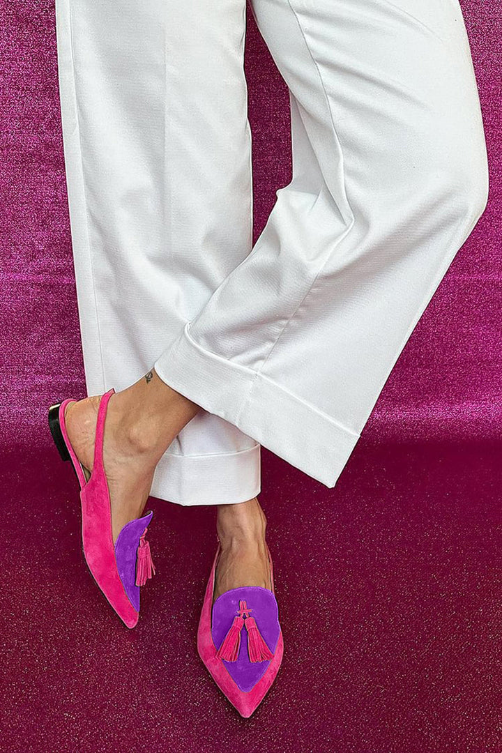 Rosaa - Colourful Ballerinas with Fringes and Decorative Ankle Strap