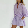 Yselia | Women's Striped Shirt and Shorts Set