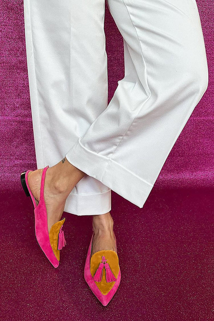 Rosaa - Colourful Ballerinas with Fringes and Decorative Ankle Strap