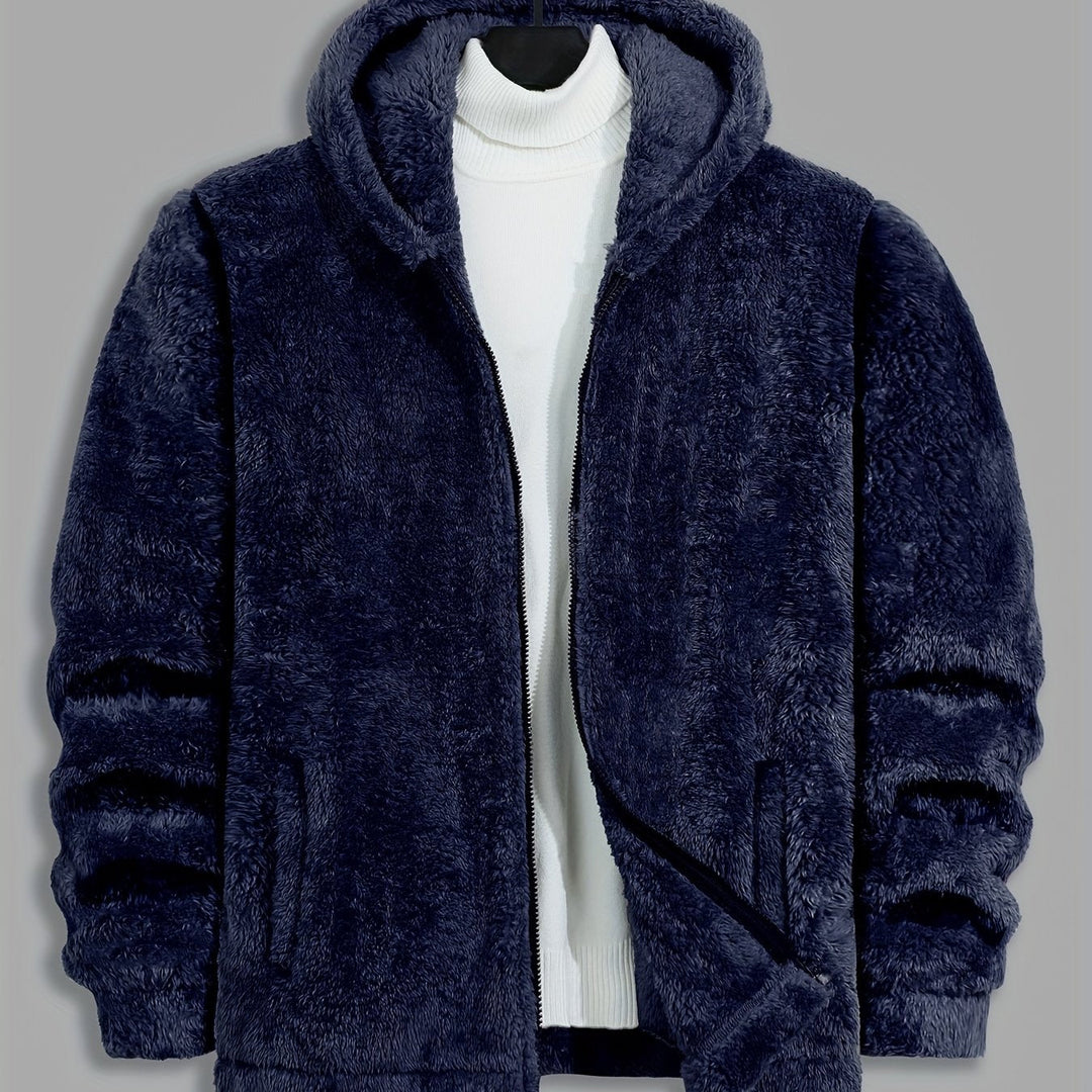Men's Sherpa Fleece Zip Up Hoodie Jacket – Navy