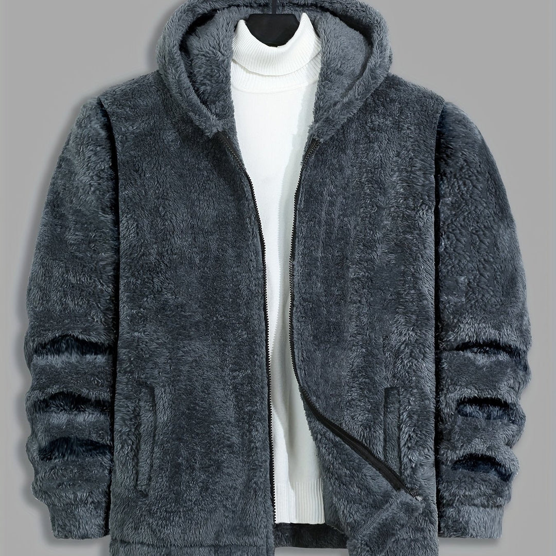 Men's Sherpa Fleece Zip Up Hoodie Jacket – Dark Gray