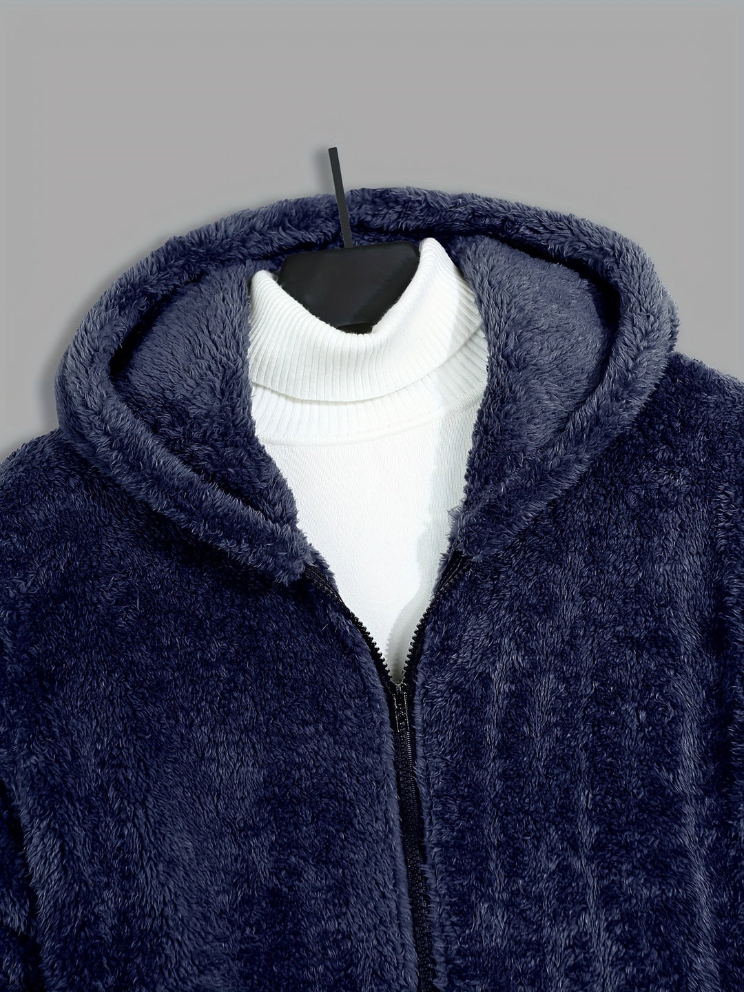 Men's Sherpa Fleece Zip Up Hoodie Jacket – Detail View