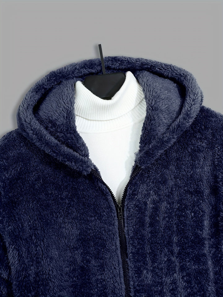 Men's Sherpa Fleece Zip Up Hoodie Jacket – Detail View