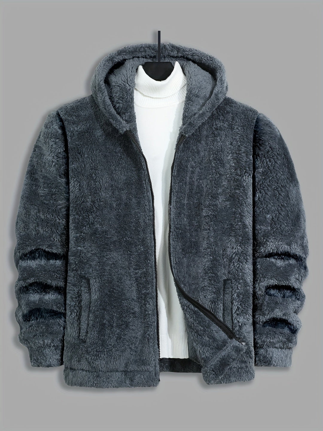 Men's Sherpa Fleece Zip Up Hoodie Jacket – Detail View