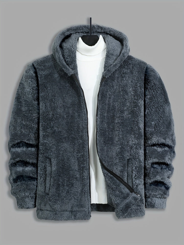 Men's Sherpa Fleece Zip Up Hoodie Jacket – Detail View