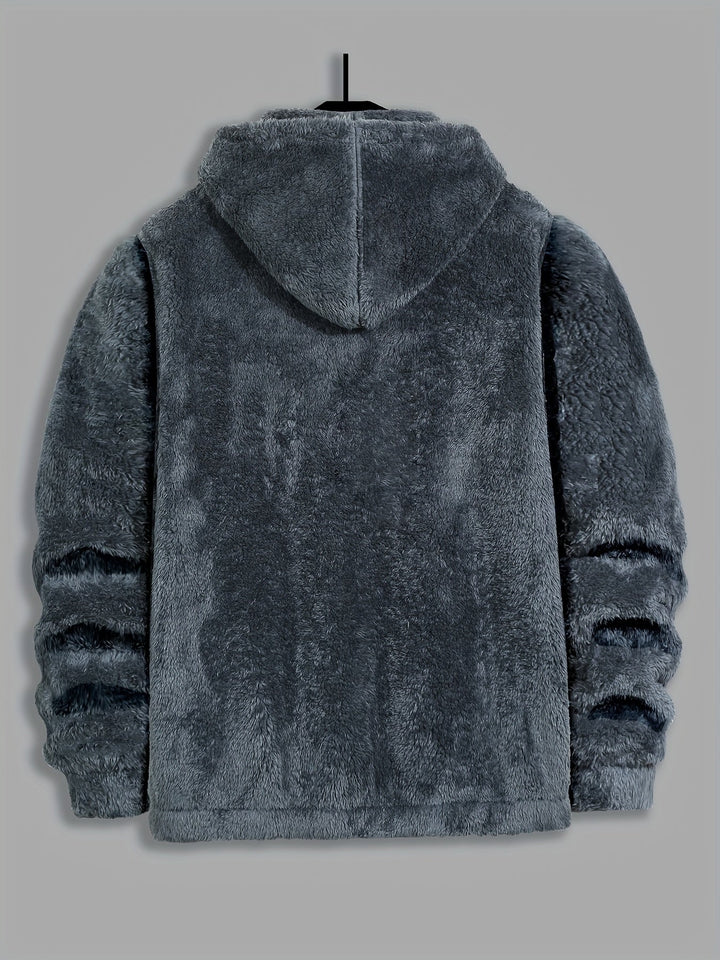 Men's Sherpa Fleece Zip Up Hoodie Jacket – Detail View