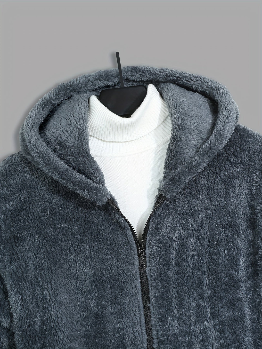 Men's Sherpa Fleece Zip Up Hoodie Jacket – Detail View