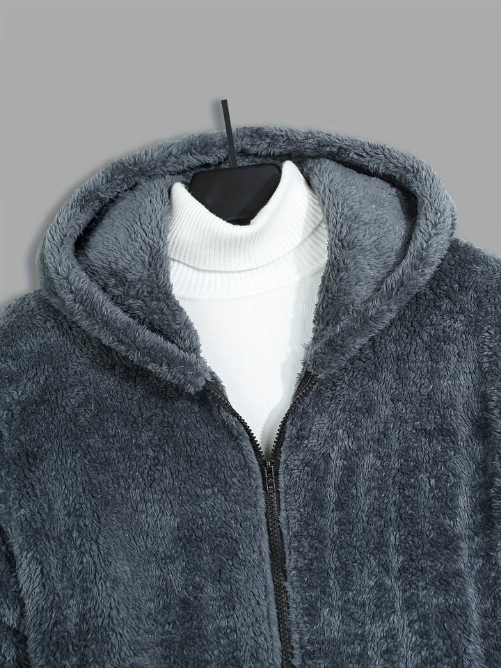 Men's Sherpa Fleece Zip Up Hoodie Jacket – Detail View