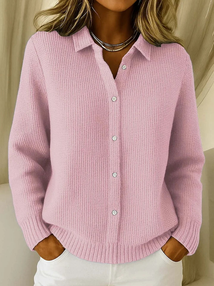 EDIE - WAFFLE KNIT BUTTON-FRONT CARDIGAN 2