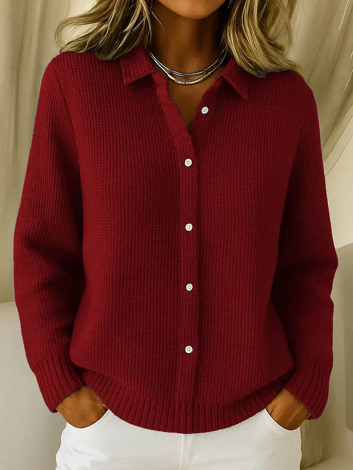 EDIE - WAFFLE KNIT BUTTON-FRONT CARDIGAN 3